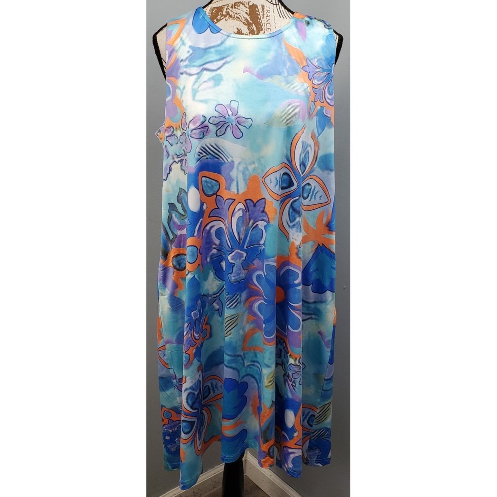 Tango Mango Beach Cover-Up Dress Womens Large Multi Floral UPF 50 Sun Protection